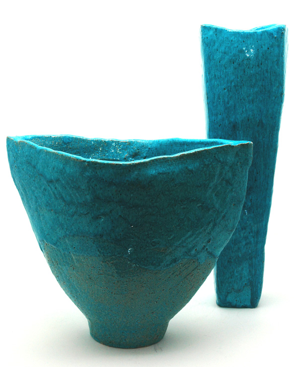 Large Italian Blue Fan Vase